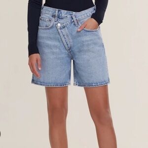 Agolde Criss Cross Blue Denim Shorts